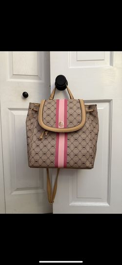 Anne Klein Ring Logo Backpack – Tan & Pink Striped