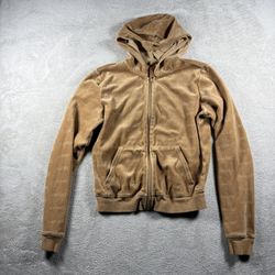 Skims Velour Women’s L Brown Full Zip Up Hoodie Crop All Over Print #3F