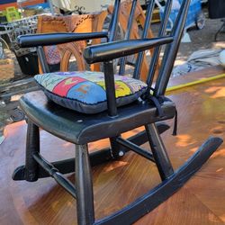 Vintage Kid's Rocking Chair With Needlepoint Cushion