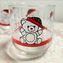 Vintage Libbey Christmas Teddy Bear Glass Tumblers (4)