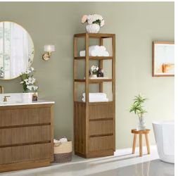 20 in. W x 15 in. D x 72 in. H Brown Plywood Freestanding Linen Cabinet with Soft Close Drawers in Weathered Brown