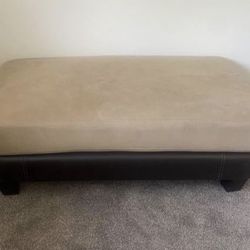 Tan Ottoman With Dark Brown Leather Trim