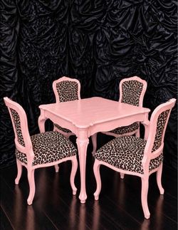 Pink French Provincial Dining Table and Chair Set