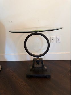 Industrial Round Glass Top Side Table