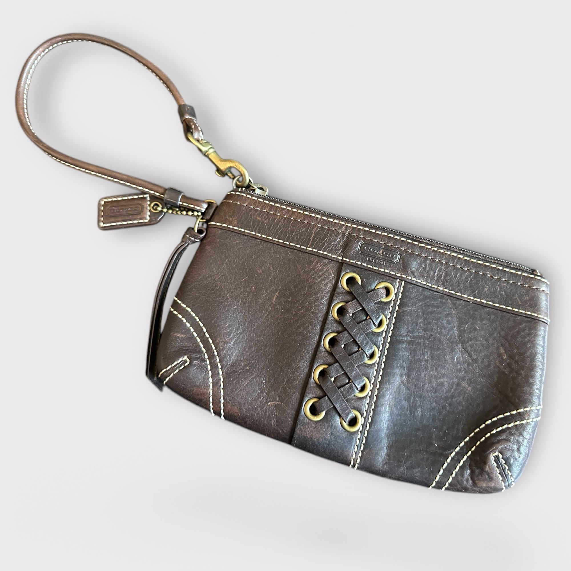 Coach rustic brown leather wristlet