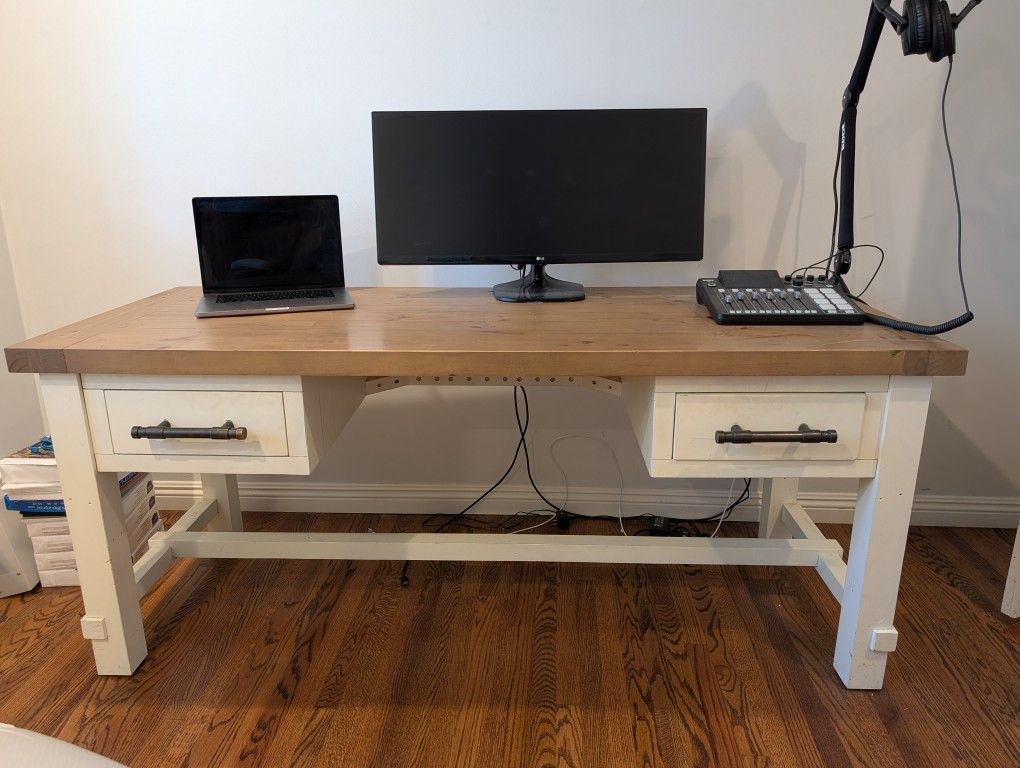 Moving! Stone & Beam High End Office Desk And Exec Leather Chair