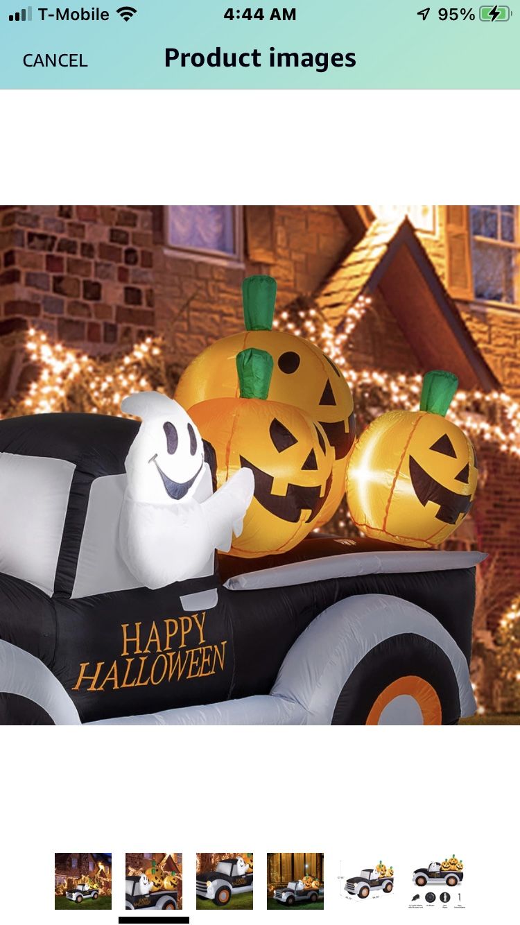 Halloween Inflatable Decoration 8 Feet Pumpkin Truck Built-in Lights Outdoor & Indoor Holiday Yard Decor