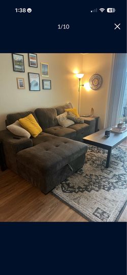 2 PC Sectional Couch With Pullout Bed Gray
