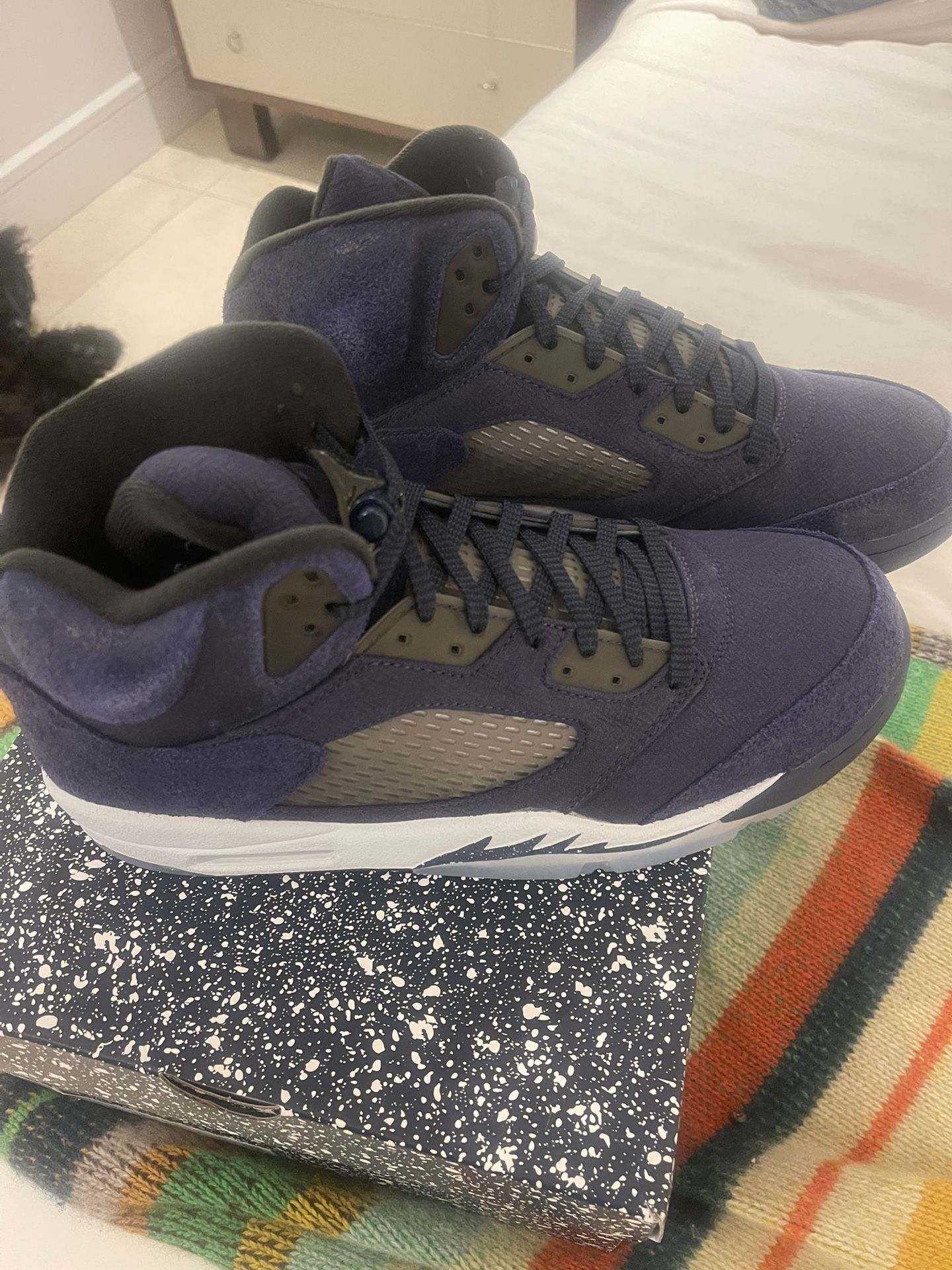 AIR JORDAN 5 RETRO Size 12 MIDNIGHT NAVY BLACK  GRAY METALLIC