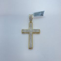 Gold Diamond Pendant Cross 10K New 
