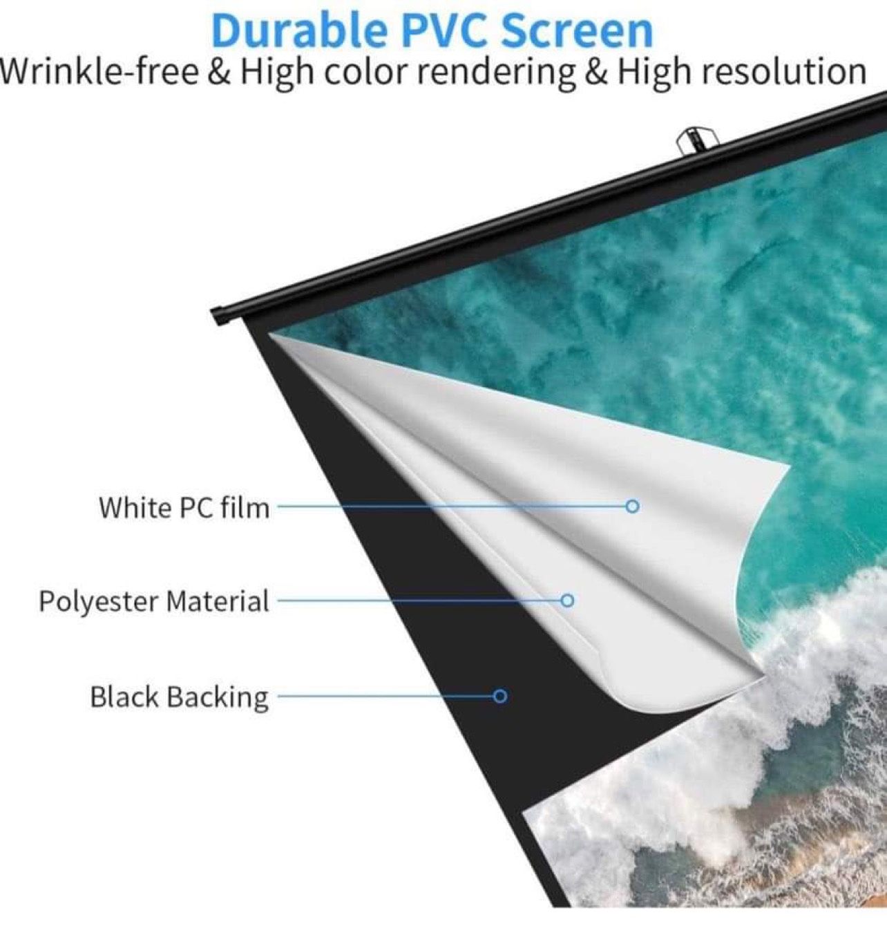 Projector Screen with Stand, Indoor Outdoor PVC Projection Screen 4K HD 100'' 16: 9 Wrinkle-Free Design(Easy to Clean, 1.1Gain, 160° Viewing Angle & I