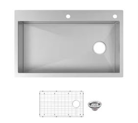 Glacier Bay 36 in. Drop-in Single Bowl 16 Gauge Stainless Steel Kitchen Sink with Accessories