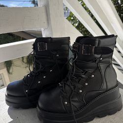 Black Wedge Platform Studded Boot