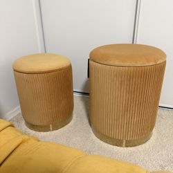 Orange Velvet and Gold Ottoman Set
