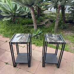Faux Marble and Black Aluminum Side Tables 