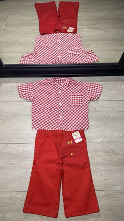 New Vintage 1980s Kids / Toddlers Checkereqd & Embroidered Buster Brown Button Up Shirt & Pants