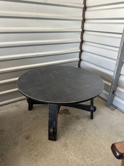 Rustic Round Coffee Table – Distressed Black Wood  