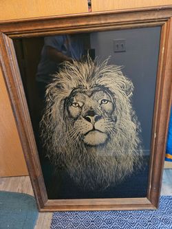 Large Vintage Framed Gold Lion by Artist Marjorie Brice