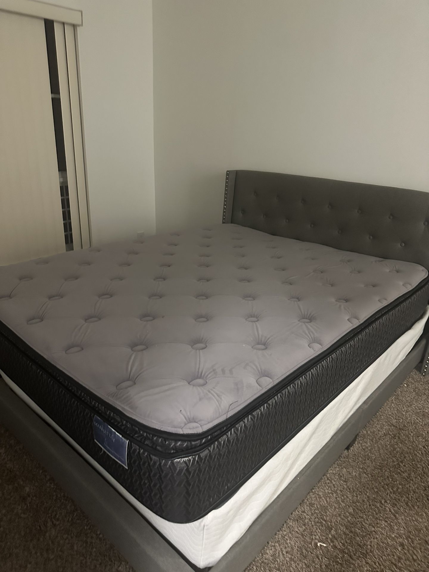Grey bed frame + mattress