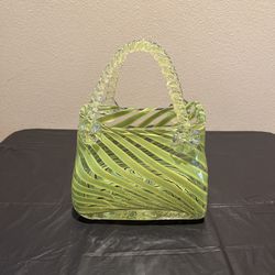 Hand-Blown Art Murano Style Glass Purse 9”H  x 7”L x 5”W
