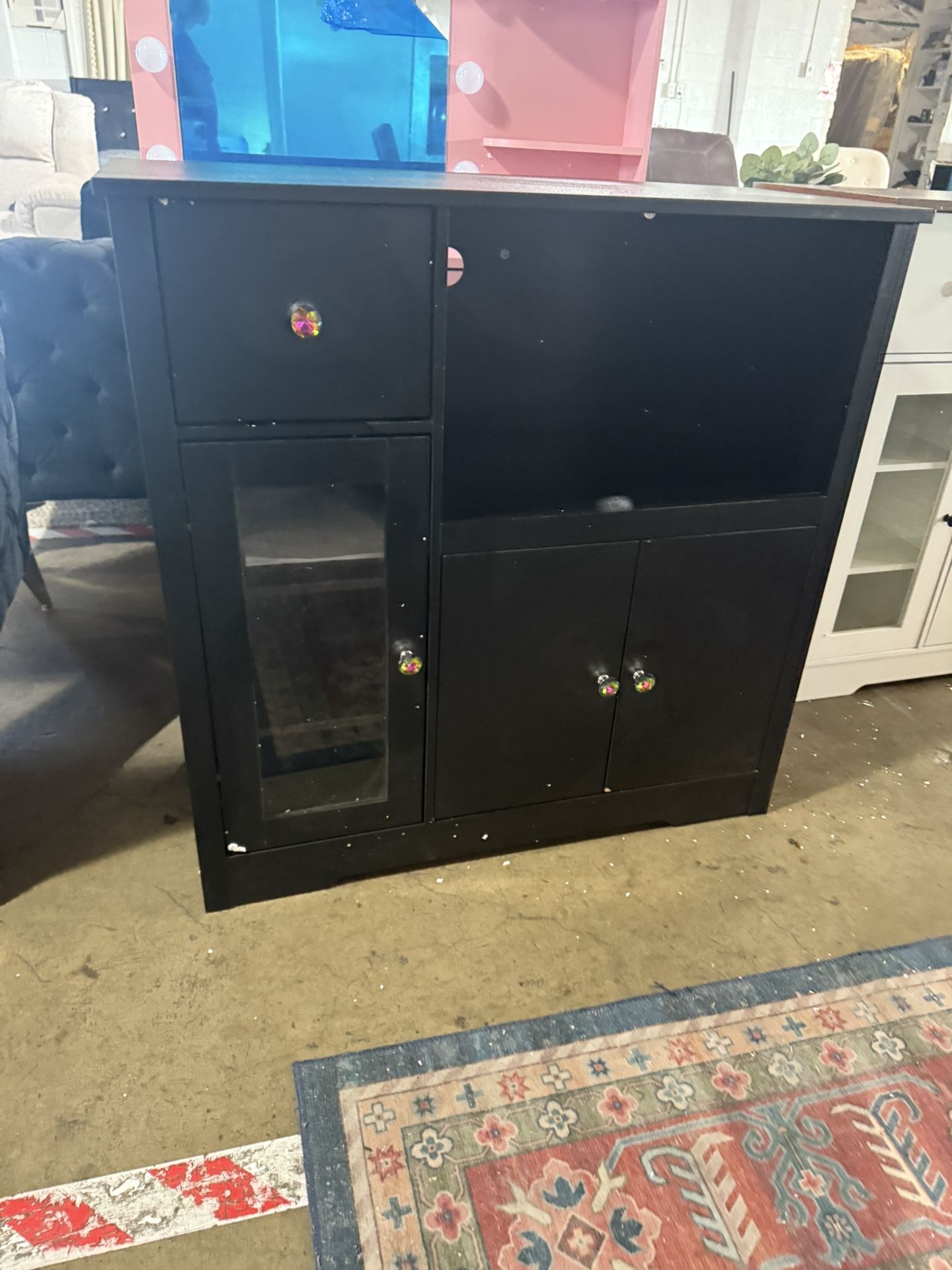 HORSTORS Microwave Cabinet, Kitchen Storage Unit with 3 Doors and 1 Drawer, Buffet Sideboard with Adjustable Shelves, Microwave Stand for Kitchen, Din