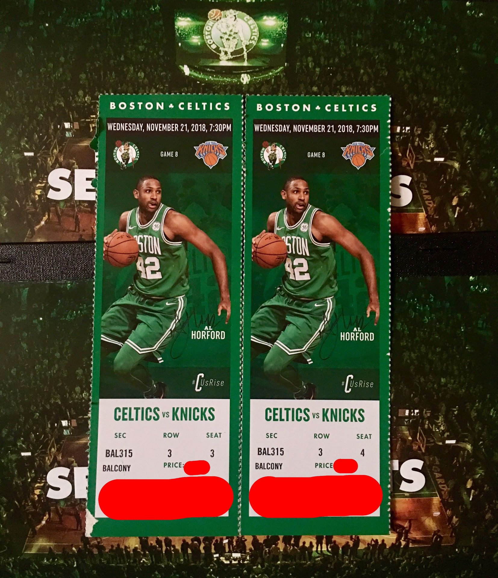 2 Tickets Celtics vs Knicks Wednesday November 21st 7:00PM @ TD Garden