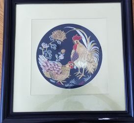 Chinese Hand Embroidered Rooster and Hen Artwork