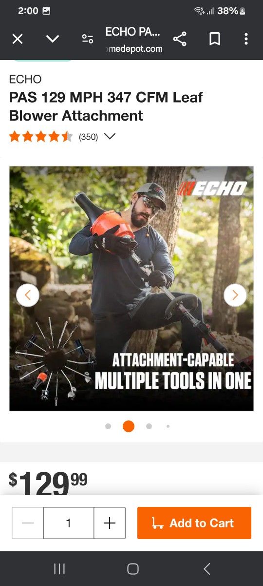 Echo PAS 129 MPH 347 CFM Leaf Blower Attachment