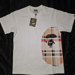BAPE x Burberry Check Side Big Ape Head T-Shirts, White, Sizes S, M, L, & XL