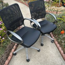 2 Black Desk/Dining Chairs On Rollers