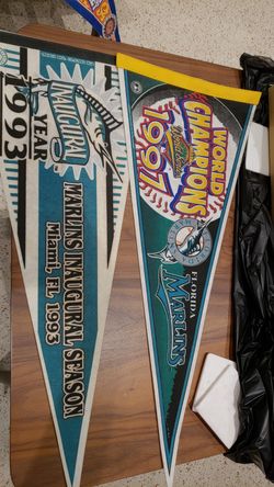 2 vintage Marlins Penant flag 1993 1997