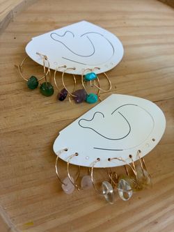 Gold Hoop Earrings with Stone Charms Set