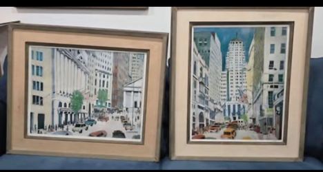 Rare Pair: Signed & Numbered Bill Olendorf Financial Landmark Prints (22.5" x 26.5")
