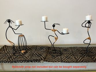 Set of 3 Danish Modern–Inspired Metal & Natural Fiber Candleholders