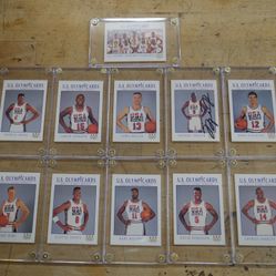 1992 US OLYMPIC TEAM-MEN'S BASKETBALL CARDS SIGNED MICHAEL JORDAN WITH COA MINT   LOT 11 CARDS #18 ALL TEAM TOGETHER ; #11 Earvin "Magic" Johnson ; #1