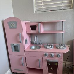 Kitchen Playset for Kids Ages 3-8, Wooden Pretend Play Kitchen, Including Telephone