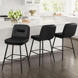 3X Black 24” double layer faux leather barstools