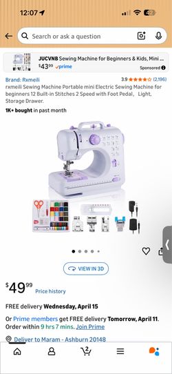rxmeili Sewing Machine Portable mini Electric Sewing Machine for beginners 12 Built-in Stitches 2 Speed with Foot Pedal, Light, Storage Drawer.