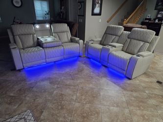 Brand New Sofa & Love Seat Power Recliners, LED Light, Wireless Charger Beige Faux Leather $1399