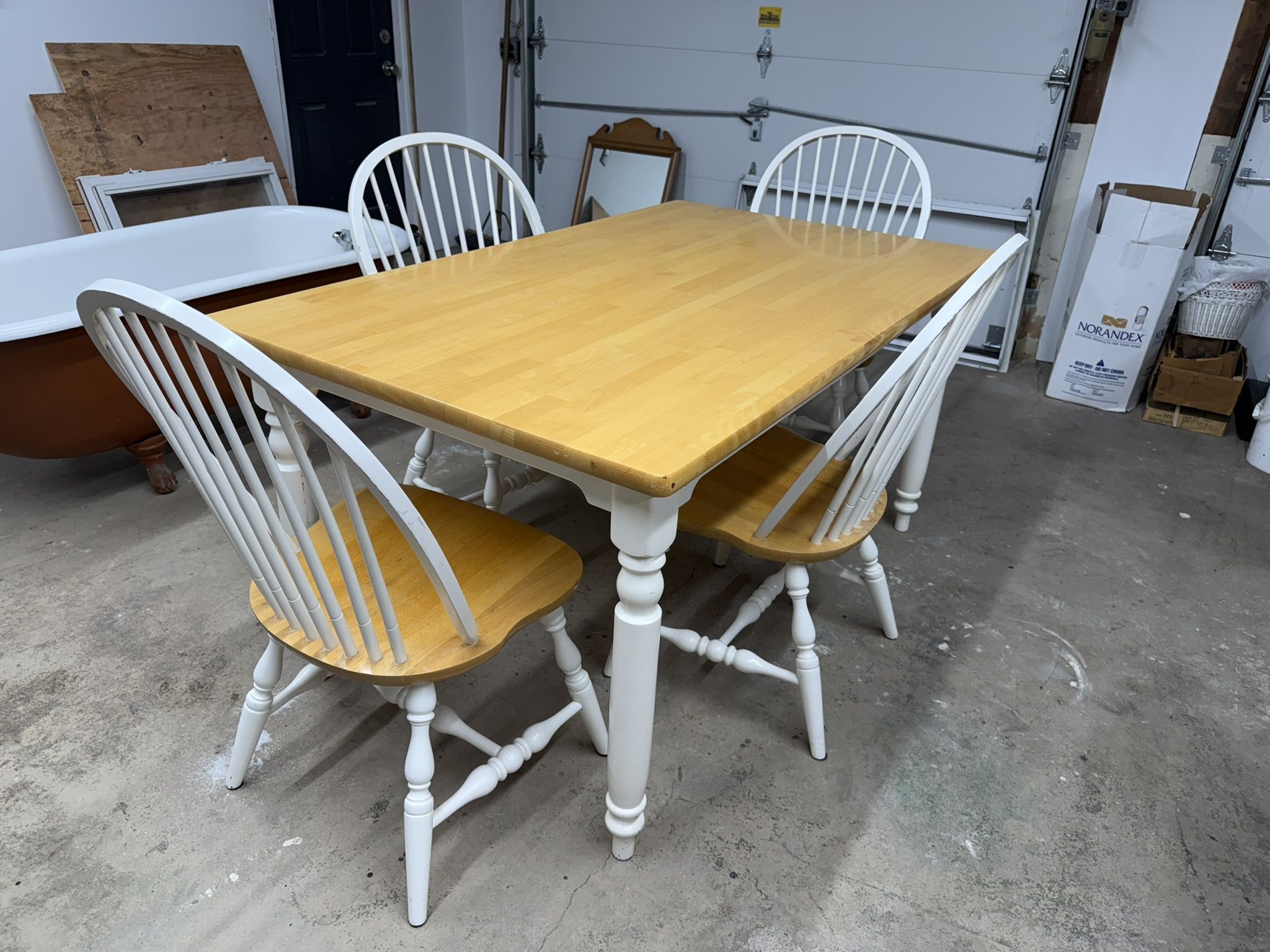 White Farmhouse Dining table 4 chairs solid oak rustic country set