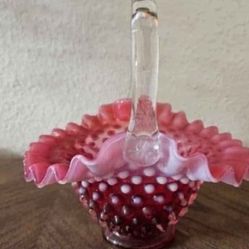 Fenton Art Glass Cranberry Opalescent Hobnail 7 1/2'' Basket