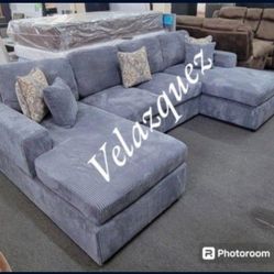 ✅️✅️ 4 pc dark grey corduroy fabric sectional sofa with doble chaise ✅️