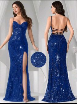 Prom Royal Blue Sequence Dress Size MEDIUM $50