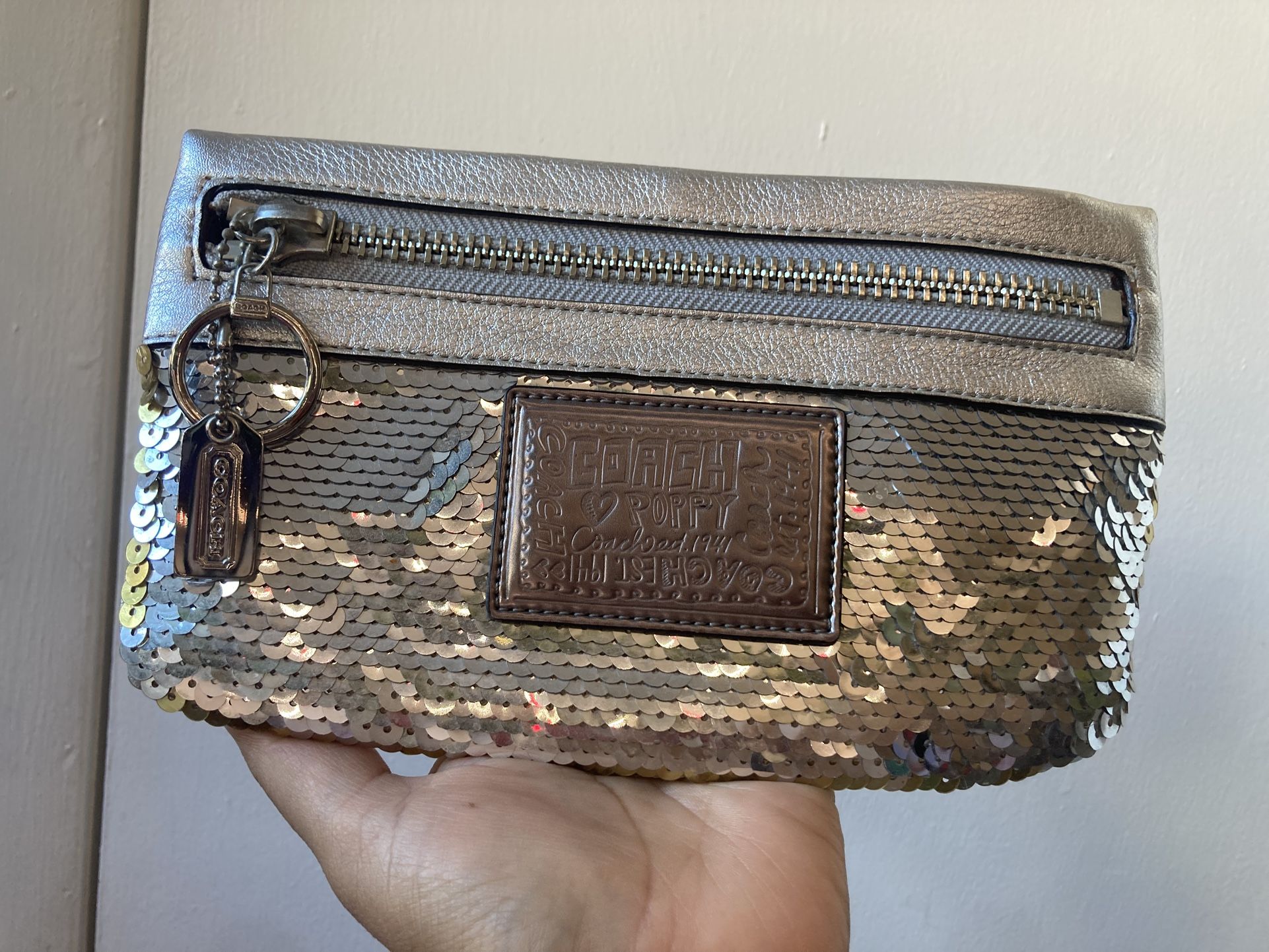 Coach Poppy Silver Sequin Wristlet/Clutch