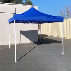 (NEW) $99 Heavy-Duty 10x10 ft Popup Canopy Tent Instant Shade w/ Carry Bag Rope Stake, White/Blue