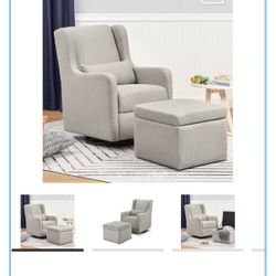 Neutral Gray Swivel Armchair + Ottoman