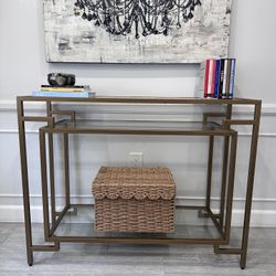 Console Table, 2 Shelves, Gold Frame 