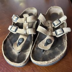 Birkenstock Gizeh Sandals Women 41 Taupe Thong Buckle