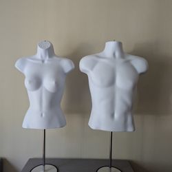 Male and Female Mannequin Torso with Metal Stand Hollow Back Body Stackable Dress Form for Tshirt Display, Countertop, Craft Shows, S-M Size 