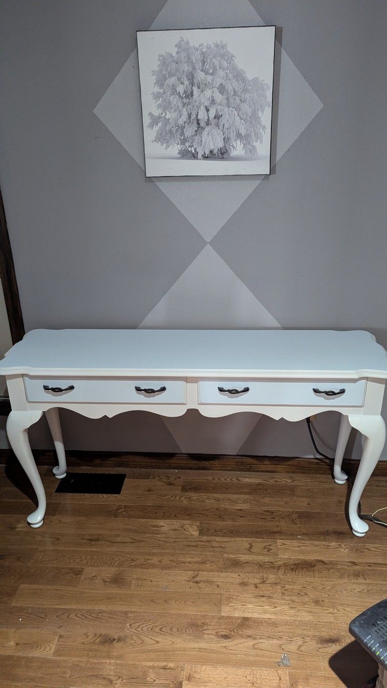Two Drawer White/Ice Blue Console Table